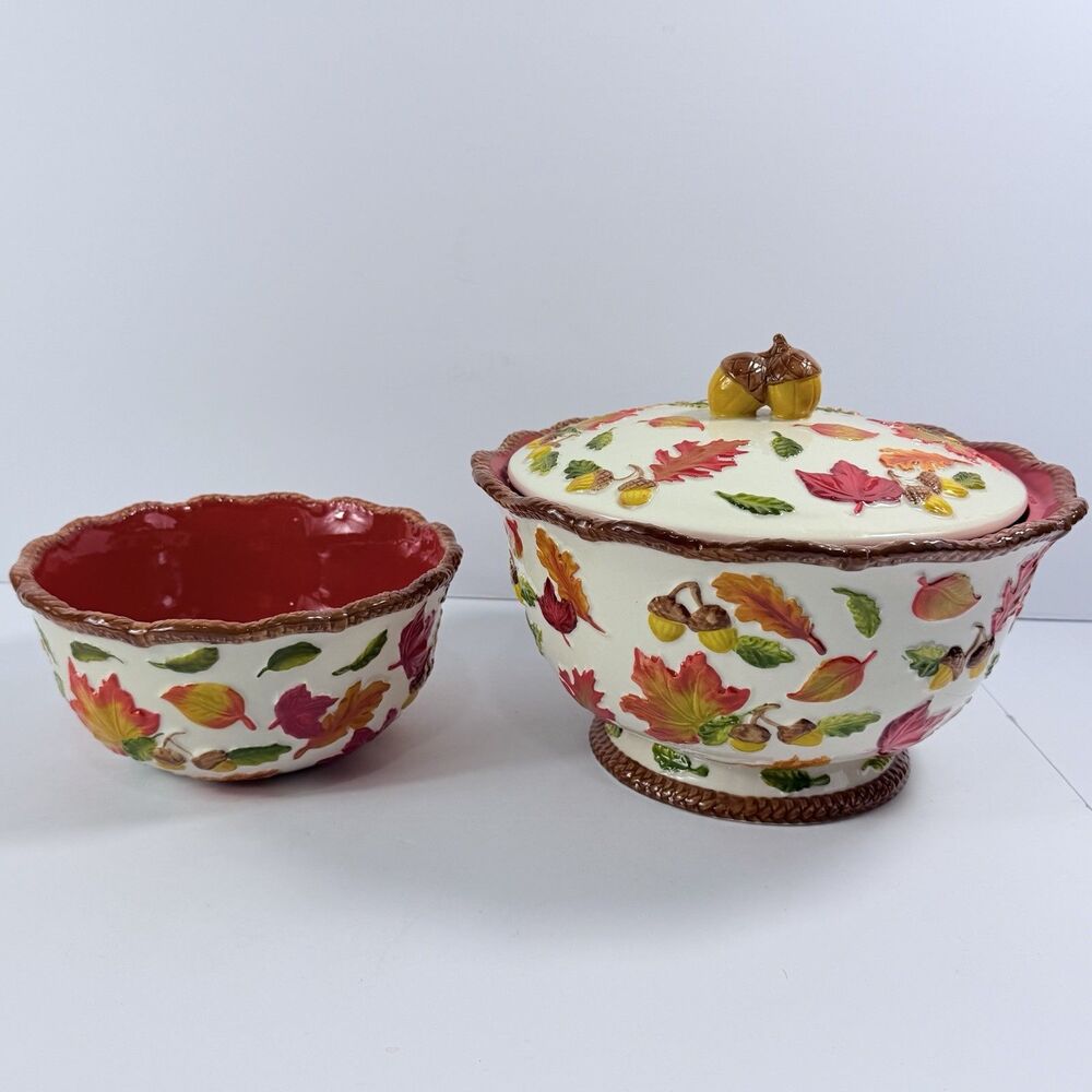 Temp-tations Tara Old World Fall Harvest Soup Tureen Bowl Set 3.0 QT Lidded VTG
